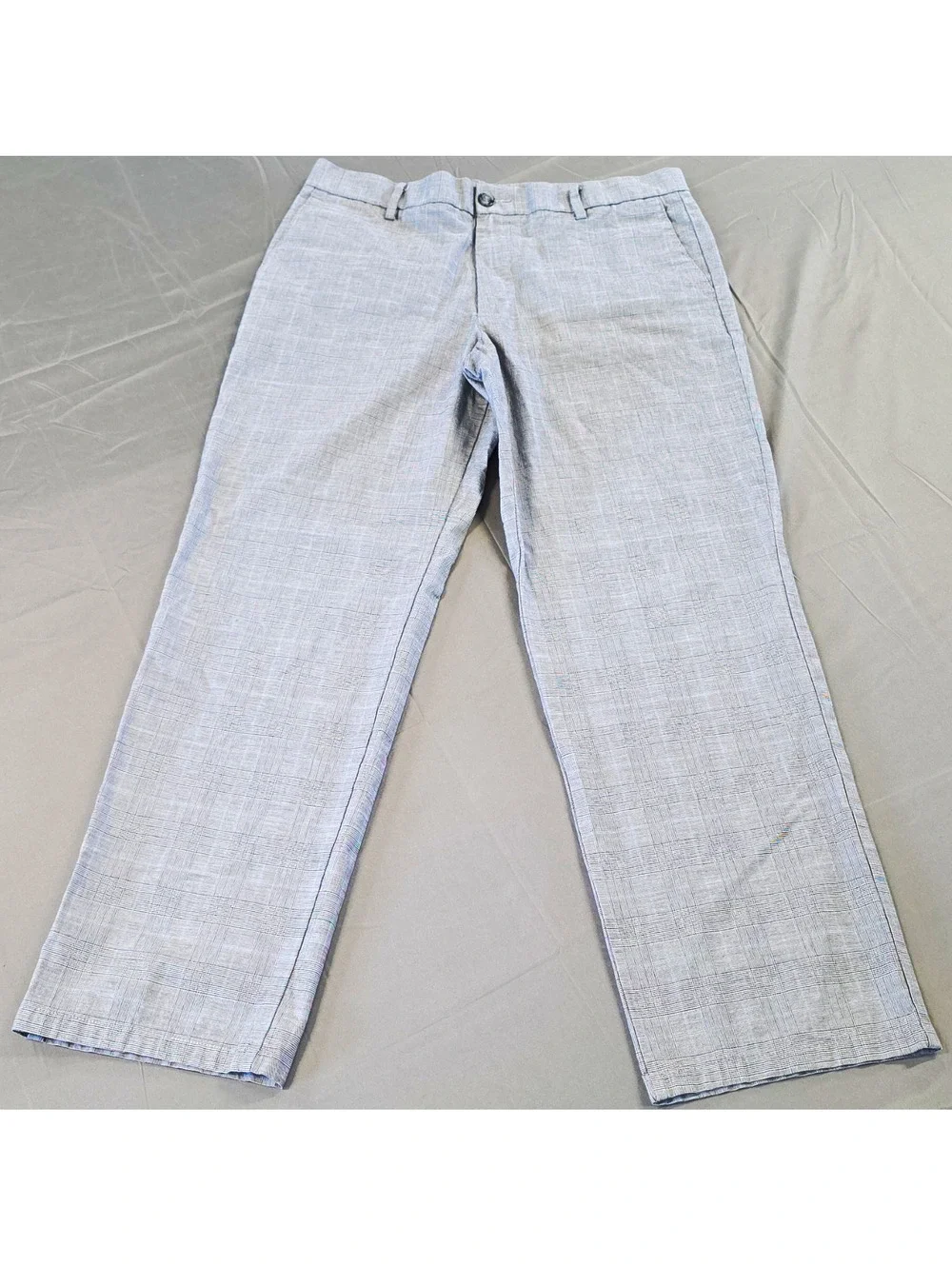 Dockers Gray Plaid Cotton Elastane Straight Fit Flat Front Dress Pants 34w x 32l